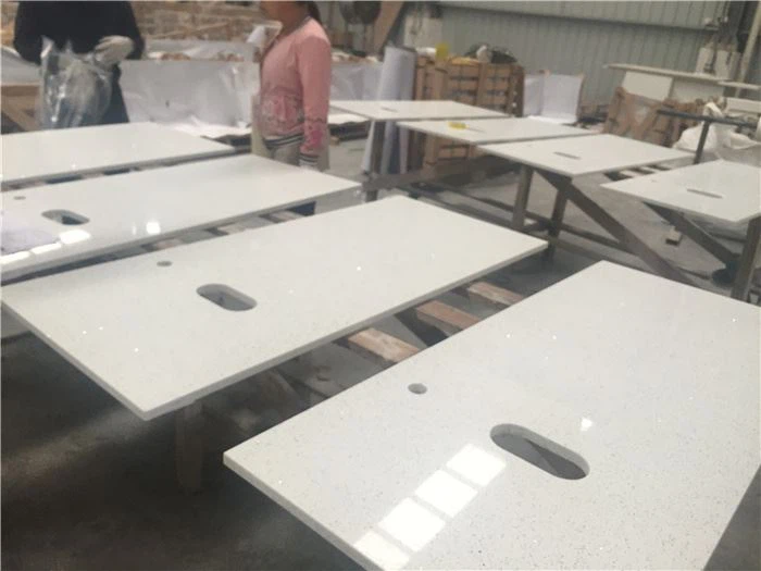 white diamond quartz countertop for bathroom
