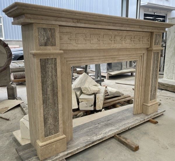 Beige color travertine fireplace